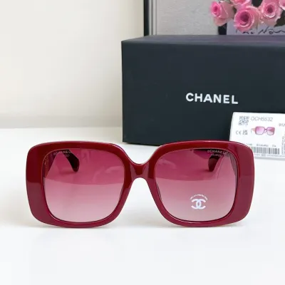 CHANEL square frame glasses red gold color size 54-20-140