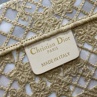 Dior Medium Dior Book Tote Beige D-Lace Flowers Embroidery with Macramé