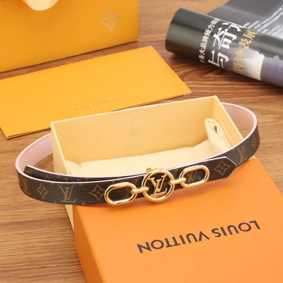 Louis Vuitton Women's Circle Prime Reversible Belt In Pink/Black/White/Brown Calfskin And Monogram Canvas With Gold Hardware 25mm