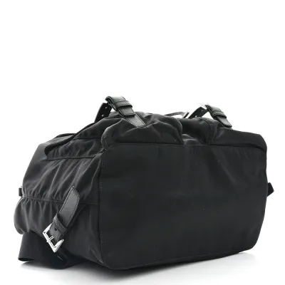 Prada Medium Backpack Black Re-Nylon & Saffiano Leather Silver Hardware