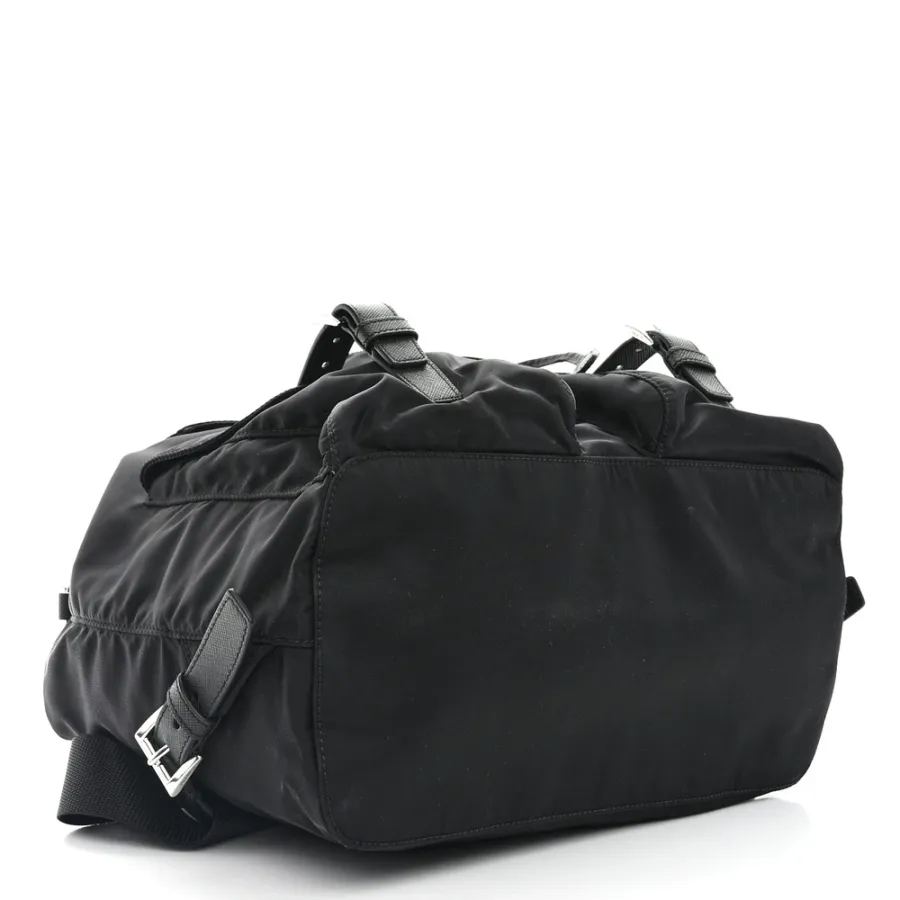 Prada Medium Backpack Black Re-Nylon & Saffiano Leather Silver Hardware
