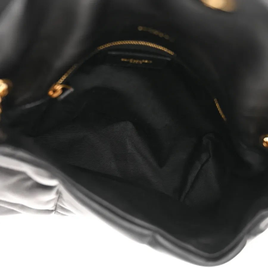 Saint Laurent Small Loulou Chain Satchel Black Quilted Puffer Monogram Lambskin Leather Gold Hardware