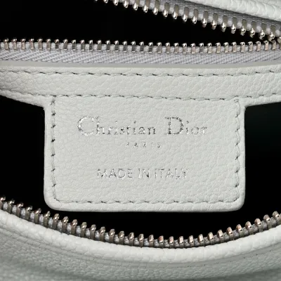 Dior Medium Lady Dior White Grained Cannage Calfskin Leather Silver Hardware
