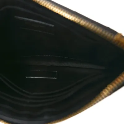 Saint Laurent Medium A5 Wristlet Black Chevron Monogram Calfskin Matelasse Leather Gold Hardware