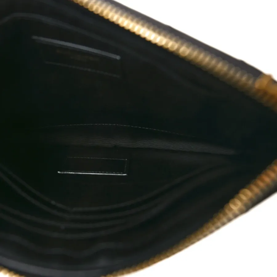 Saint Laurent Medium A5 Wristlet Black Chevron Monogram Calfskin Matelasse Leather Gold Hardware