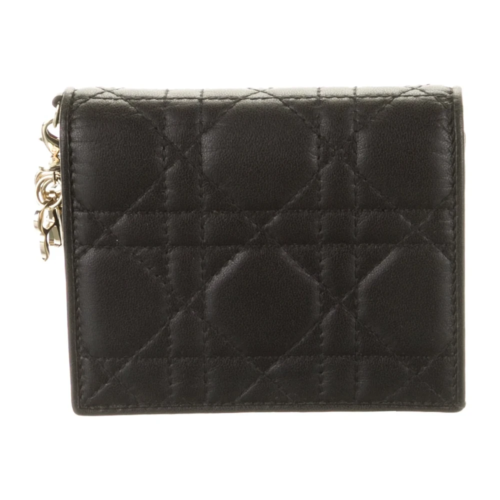 Dior Small Mini Lady Dior Carteira Compacta Preta Padrão Cannage Couro Hardware Dourado