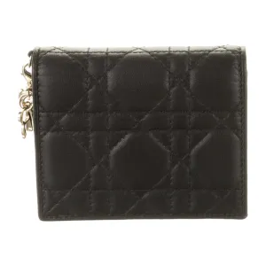 Dior Small Mini Lady Dior Compact Wallet Black Cannage Pattern Leather Gold Hardware