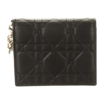 Dior Small Mini Lady Dior Compact Wallet Black Cannage Pattern Leather Gold Hardware