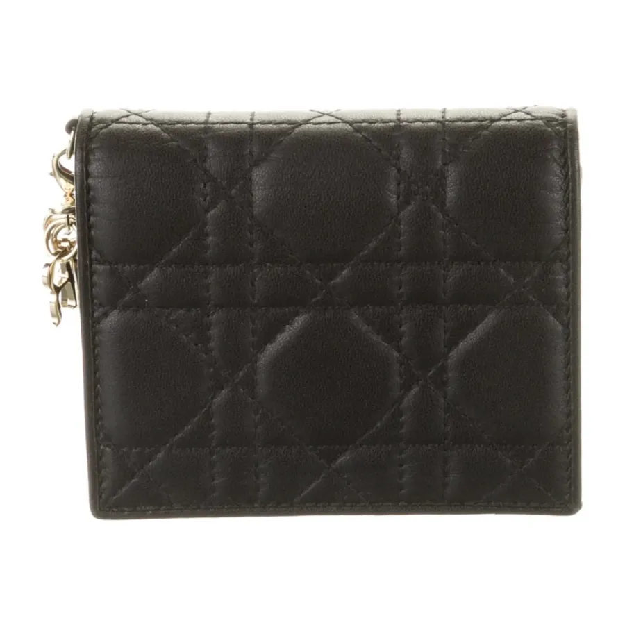 Dior Small Mini Lady Dior Compact Wallet Black Cannage Pattern Leather Gold Hardware