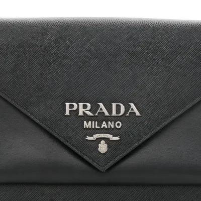 Prada Mini Envelope Bag Black Saffiano & City Calf Leather Silver Hardware
