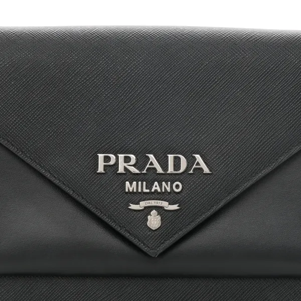 Prada Mini Envelope Bag Black Saffiano & City Calf Leather Silver Hardware - Image 8