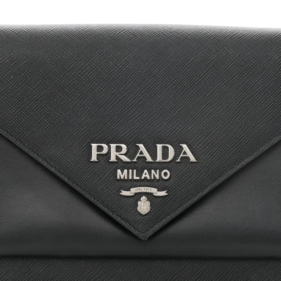 Prada Mini Envelope Bag Black Saffiano & City Calf Leather Silver Hardware