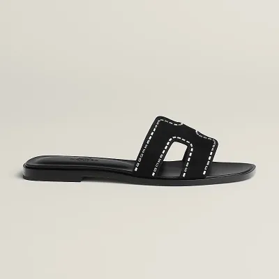 HERMES Oran Black Slippers
