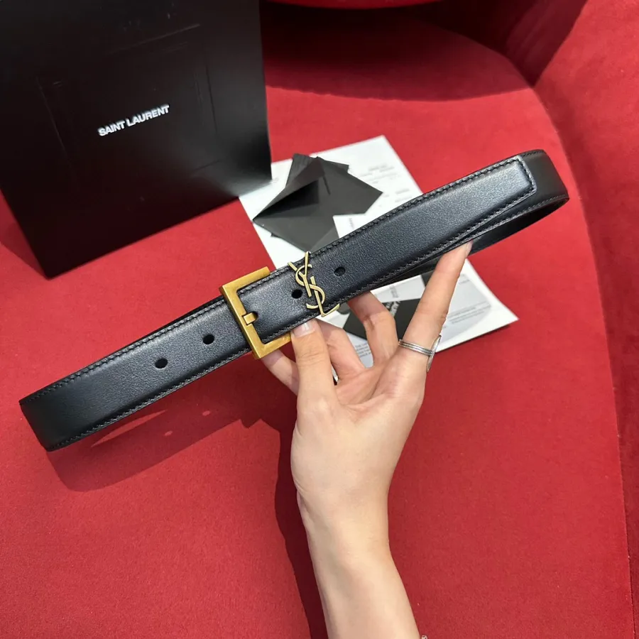 Saint Laurent Cassandre Belt In Black/White/Beige/Pink/Brown Smooth Calfskin With Gold Hardware 20mm