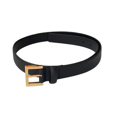 Prada Women' s Square Buckle Belt In Brown/White/Black Calfskin With Gold/Silver Hardware 25mm
