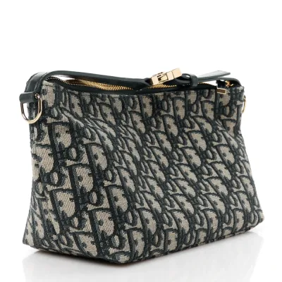 Dior Medium DiorTravel Nomad Pouch Blue Oblique Canvas Gold Hardware