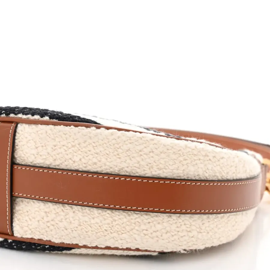 Celine Medium Ava Shoulder Bag White/Black Textile Gold Hardware