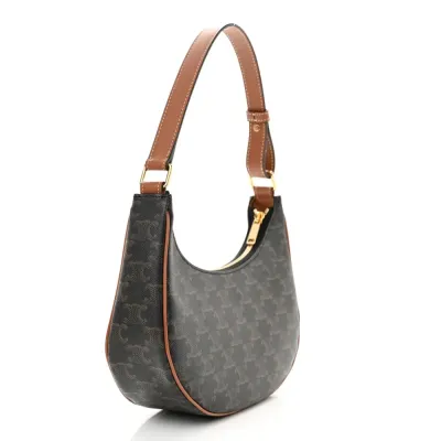 Celine Medium Ava Shoulder Bag Tan Triomphe Canvas & Calfskin Leather Gold Hardware