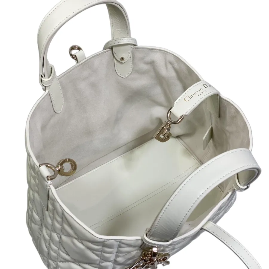 Dior Medium Dior Toujours Bag In White/Tan/Blue/Pale Pink/Burgundy/Cloudy Grey/Stone Grey Macrocannage Calfskin With Gold/Silver Hardware