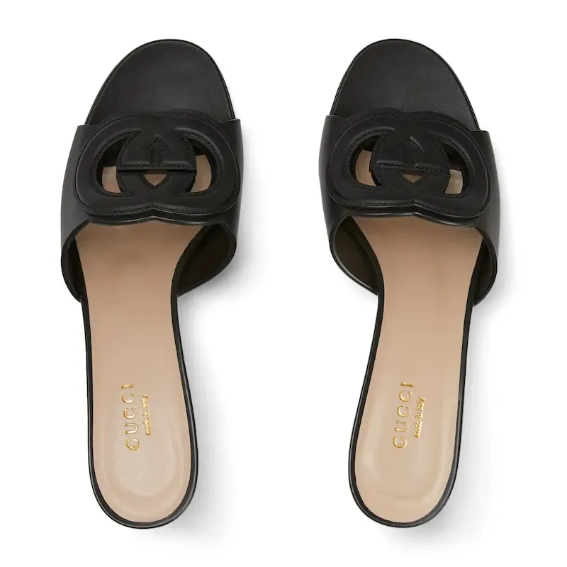 Gucci black high-heeled slippers