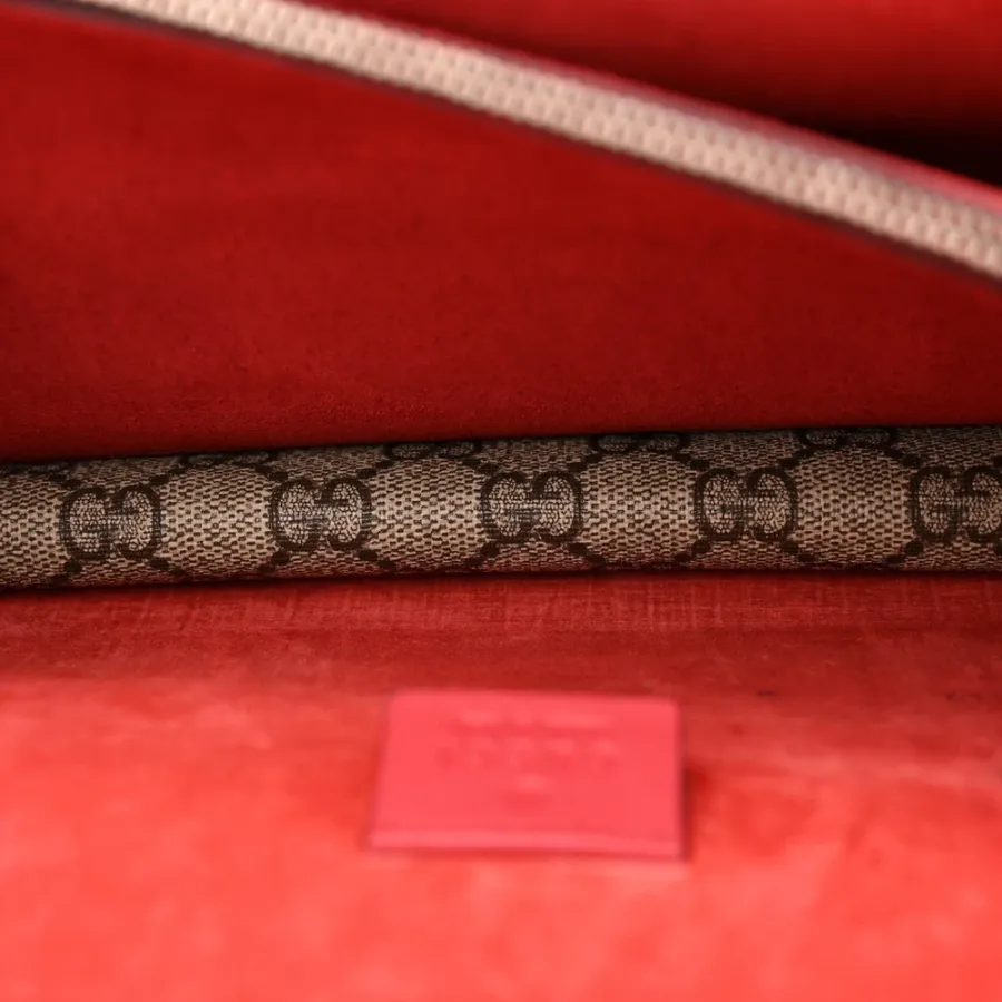 Gucci Small Dionysus Shoulder Bag Red GG Supreme Monogram Coated Canvas Aged Silver Hardware