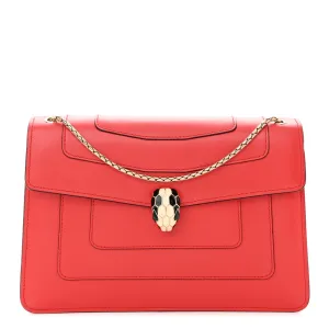 Bvlgari Medium Serpenti Forever Shoulder Bag Red Calfskin Leather Gold Hardware