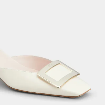 Roger Vivier Belle Vivier Mules Sandals In White Patent Leather With Metal Buckle (Heel Height 4.5cm)