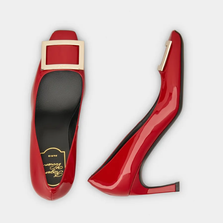 Roger Vivier Trompette Pumps High Heels In Red Patent Leather With Metal Buckle (Heel Height 7cm)