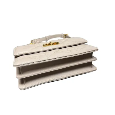 Dior Miss Caro Mini Bag With Chain In Beige/Black/White/Powder Pink Macrocannage Lambskin Gold Hardware