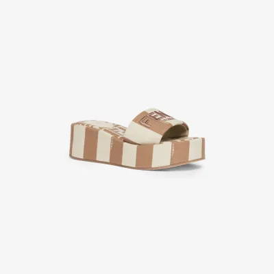 FENDI Beige canvas platform sandals slippers