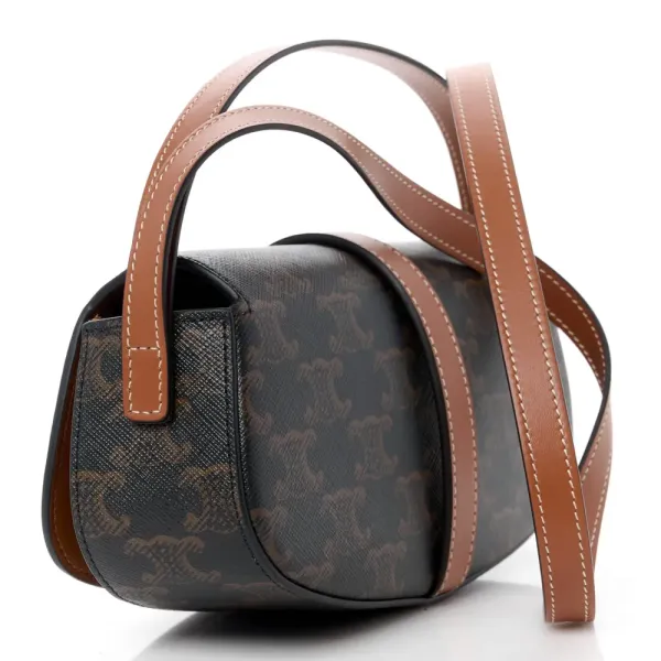 Celine Small Tabou Clutch on Strap Tan Triomphe Canvas & Calfskin Leather Gold Hardware - Image 3