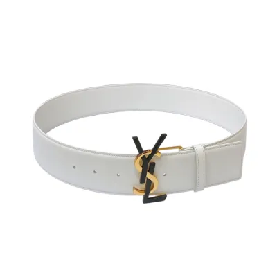 Saint Laurent Pairs Belt In White/Brown/Black/Coffee Smooth Calfskin With Gold Hardware 50mm