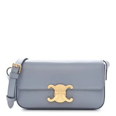 Celine Medium Triomphe Shoulder Bag Arctic Blue Shiny Calfskin Leather