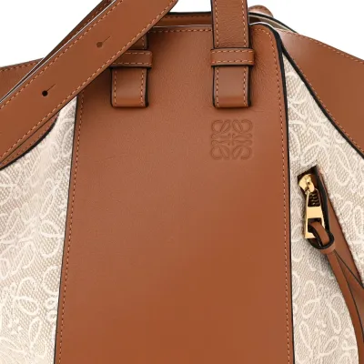 Loewe Anagram Hammock Shoulder Bag Small Ecru/Tan Calfskin Leather & Canvas Gold Hardware