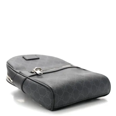 Gucci Medium Sling Backpack Black/Grey GG Supreme Monogram Canvas & Calfskin Leather Silver Hardware