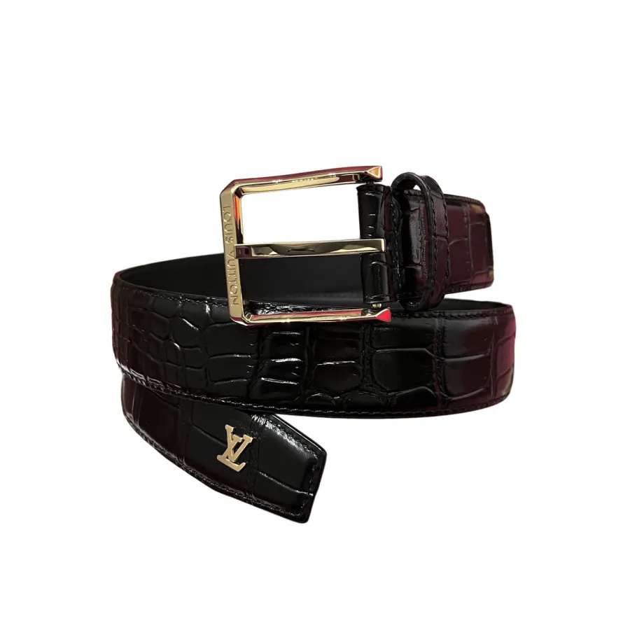 Louis Vuitton Men's Heritage Belt In Black Crocodile-Embossed Calfskin With Gold/Silver/Black Hardware 35mm