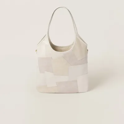 Miu Miu IVY Calfskin Leather Suede splicing Hobo white Tote Bags