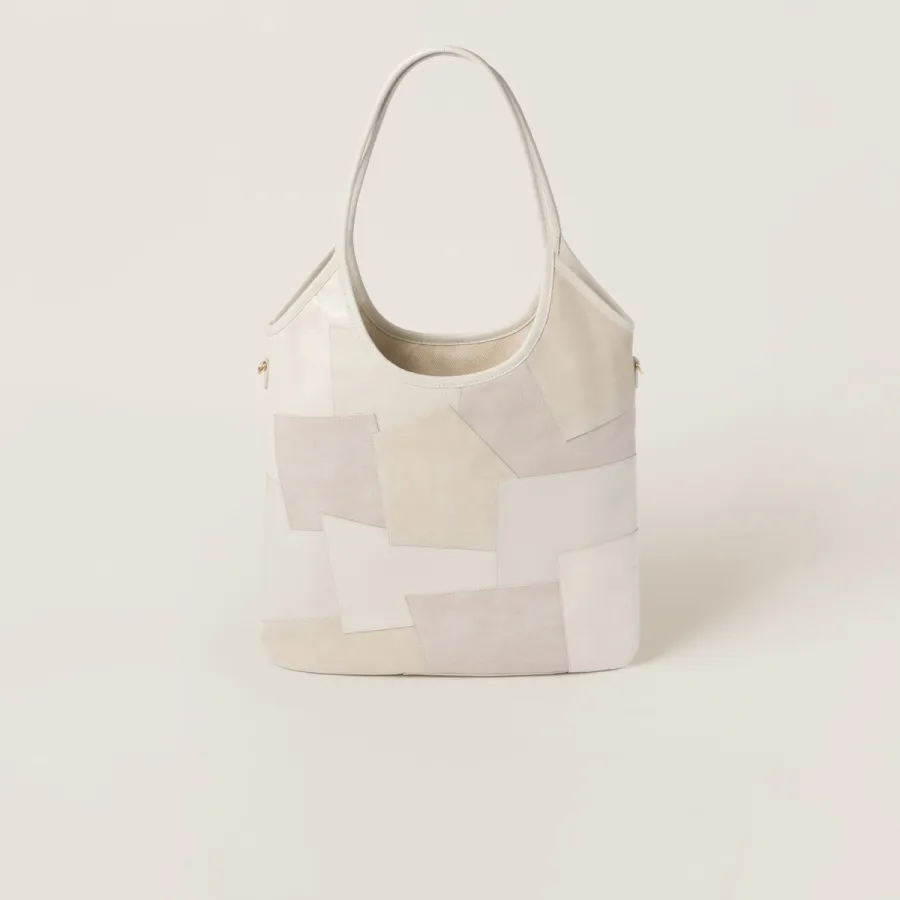Miu Miu IVY Calfskin Leather Suede splicing Hobo white Tote Bags