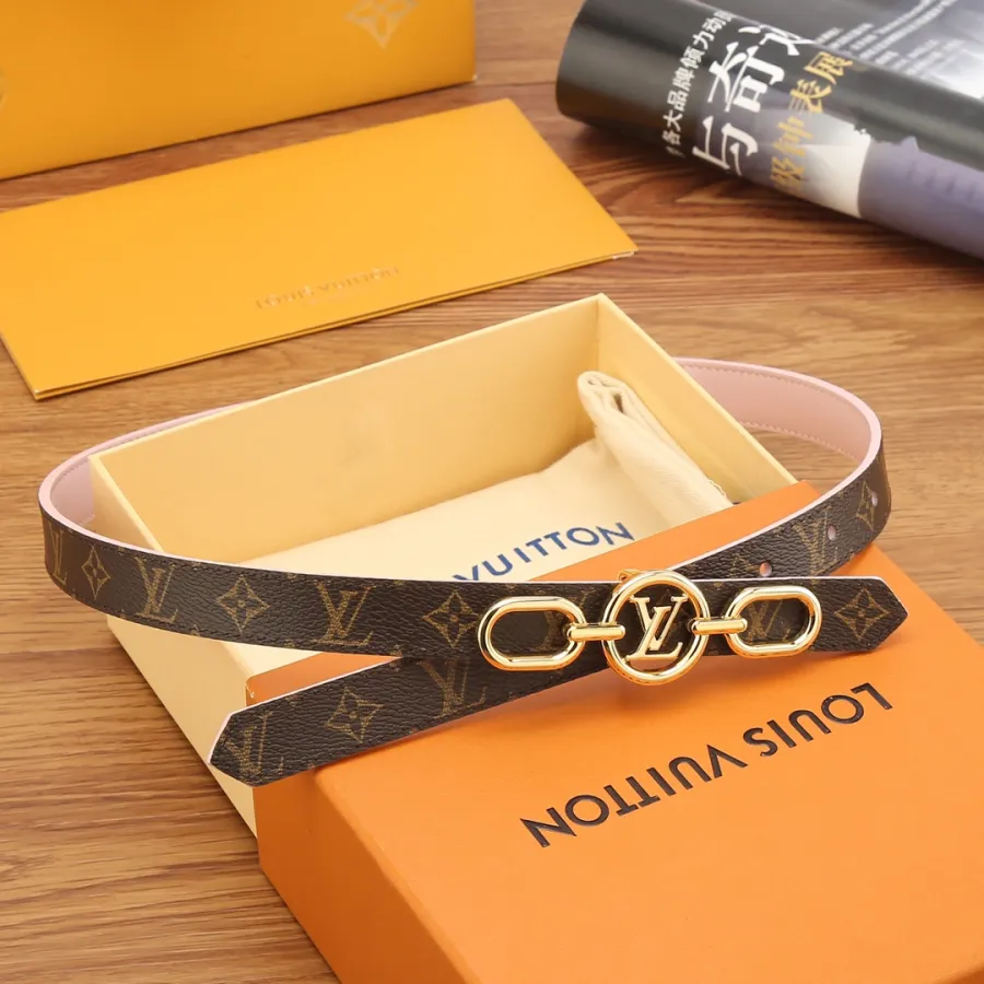 Louis Vuitton Women's Circle Prime Reversible Belt In Pink/Black/White/Brown Calfskin And Monogram Canvas With Gold Hardware 25mm