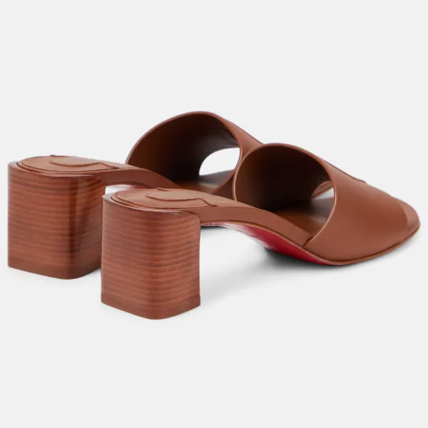 Christian Louboutin Brown embossed leather high-heeled slippers - Image 2