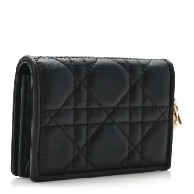 Dior Small Lady Dior Flap Card Holder Black Cannage Lambskin Leather Gold Hardware