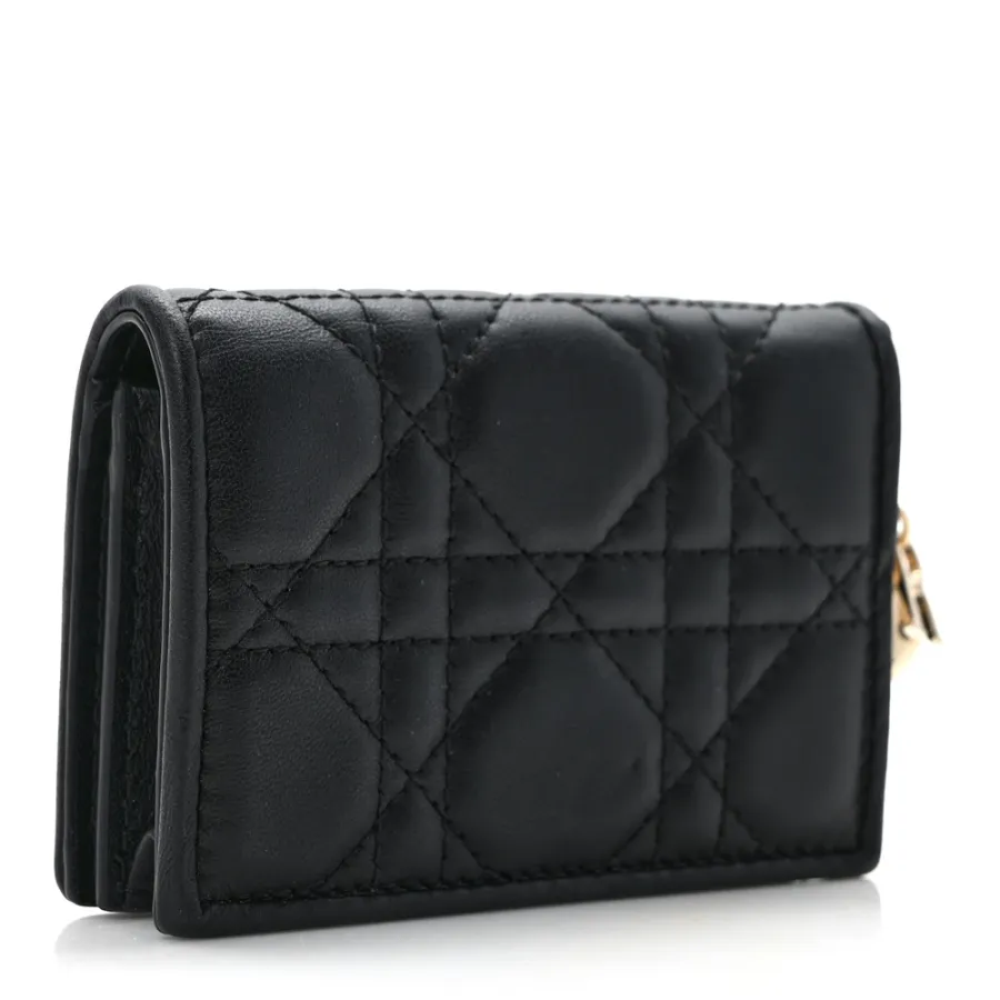 Dior Small Lady Dior Flap Card Holder Black Cannage Lambskin Leather Gold Hardware
