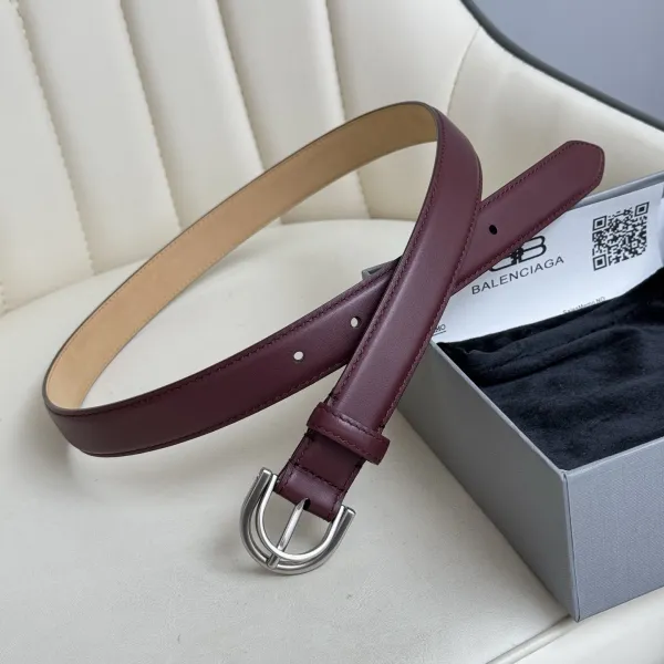 Balenciaga Women's Rodeo Belt In Burgundy/Black Smooth Calfskin With Gold/Silver Hardware 25mm - Image 6