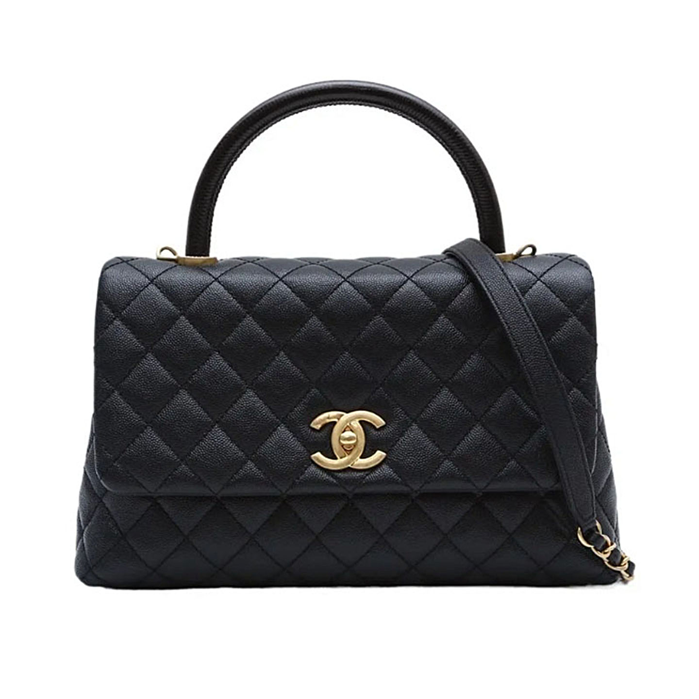 Chanel Coco Handle Preto 29cm Couro Caviar Matelassê Bolsas Crossbody Bolsas com Alça Superior
