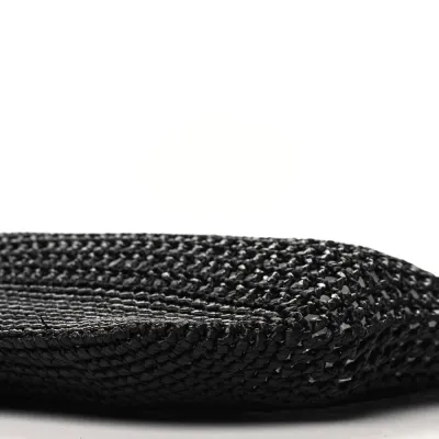 Prada Large Effect Logo Embroidered Shopping Crochet Tote Bag Black Yarn Raffia