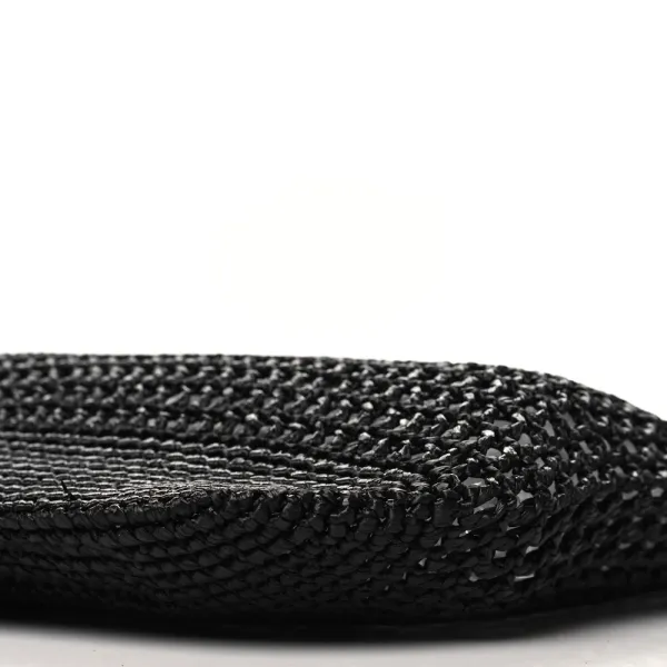 Prada Large Effect Logo Embroidered Shopping Crochet Tote Bag Black Yarn Raffia - Image 5