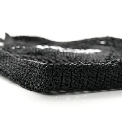 Prada Medium Effect Crochet Logo Embroidered Tote Bag Black Yarn Raffia