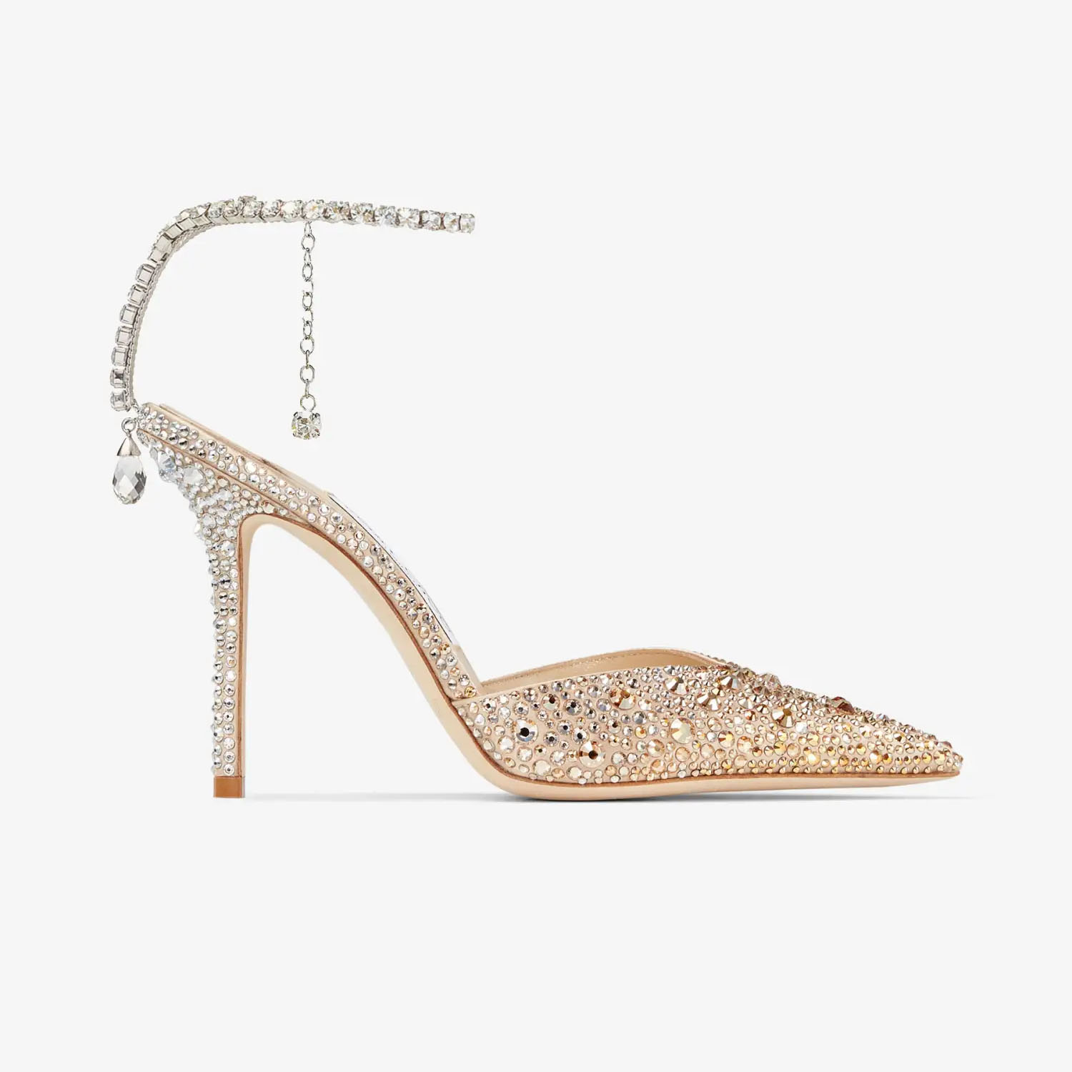 JIMMY CHOO Salto agulha de cetim dourado com cristais