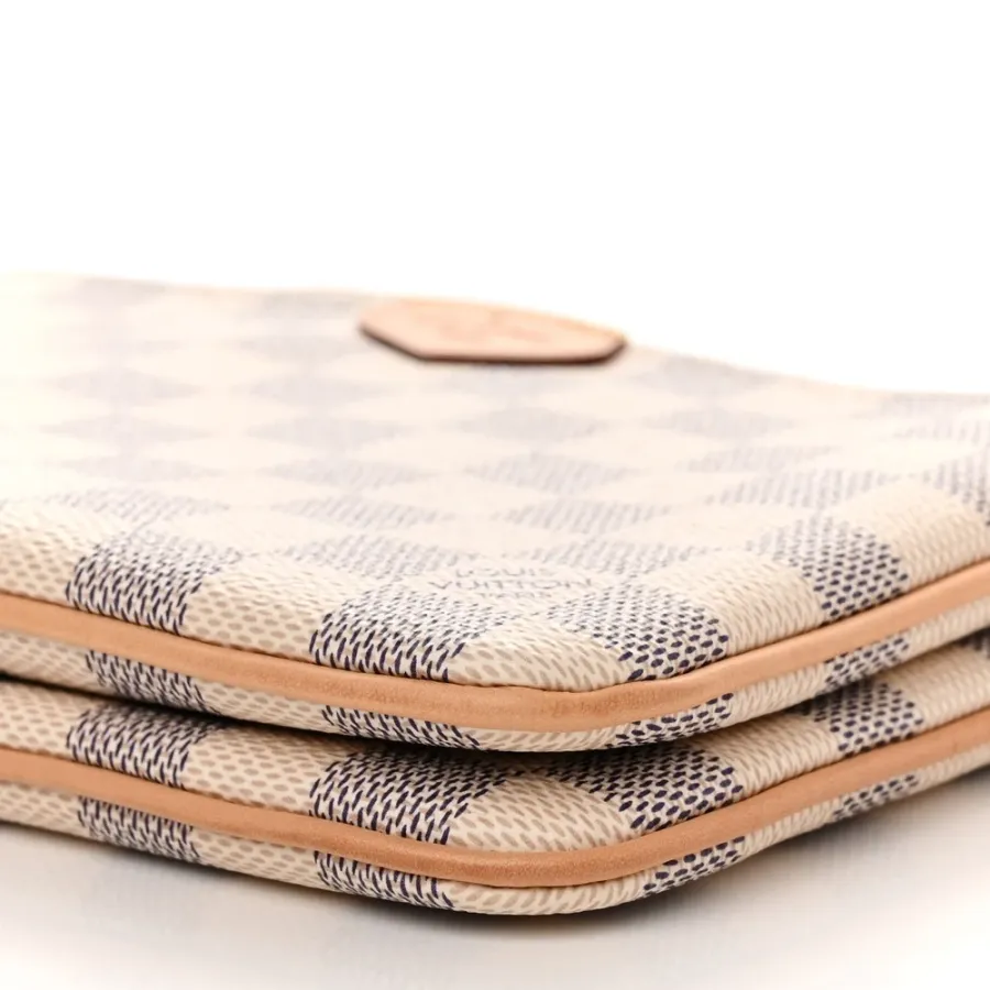 Louis Vuitton Double Zip Pochette PM Damier Azur Canvas Gold Hardware