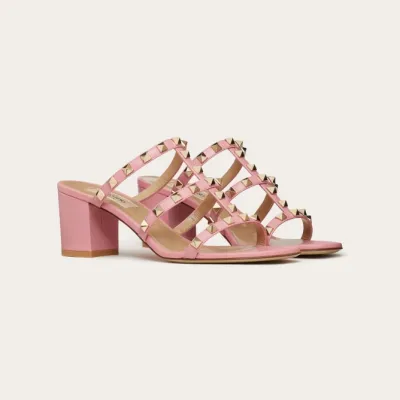 VALENTINO Pink calfskin rivet heel sandals (heel height 6cm)